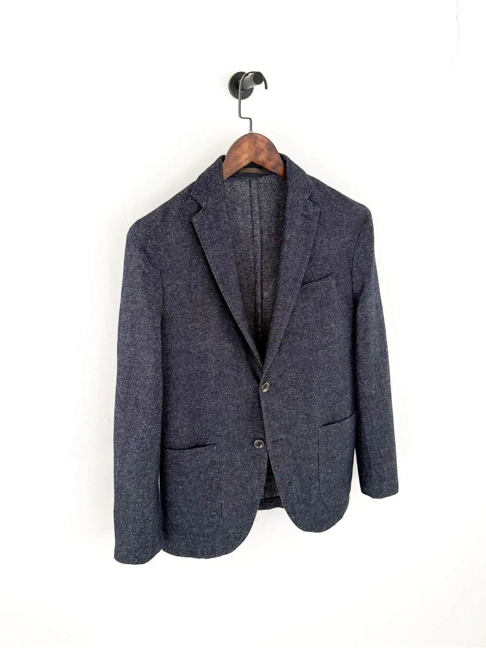 Eleventy Navy Silk Wool-Blend Two-Button Sport Coat Blazer Navy Textured 38R